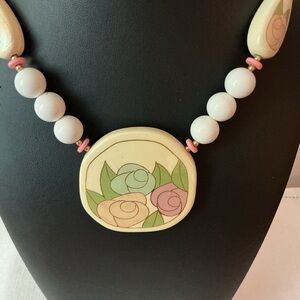 Pastel Colored Floral and Cream Gold Tone Necklace